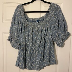 Old Navy Blue Chambray Puff Sleeve